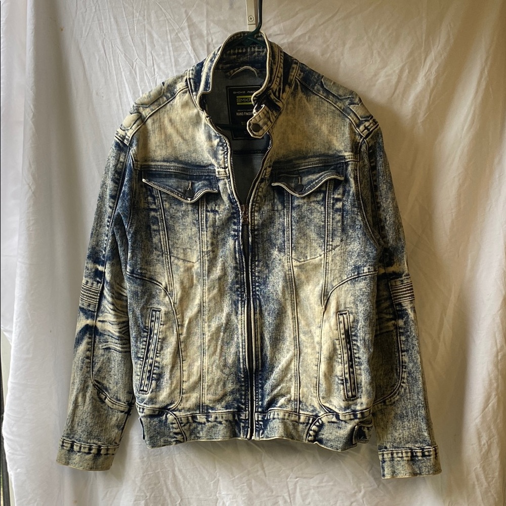 Blue and Cream Lightweight Shirt Jacket with Vintage Wash